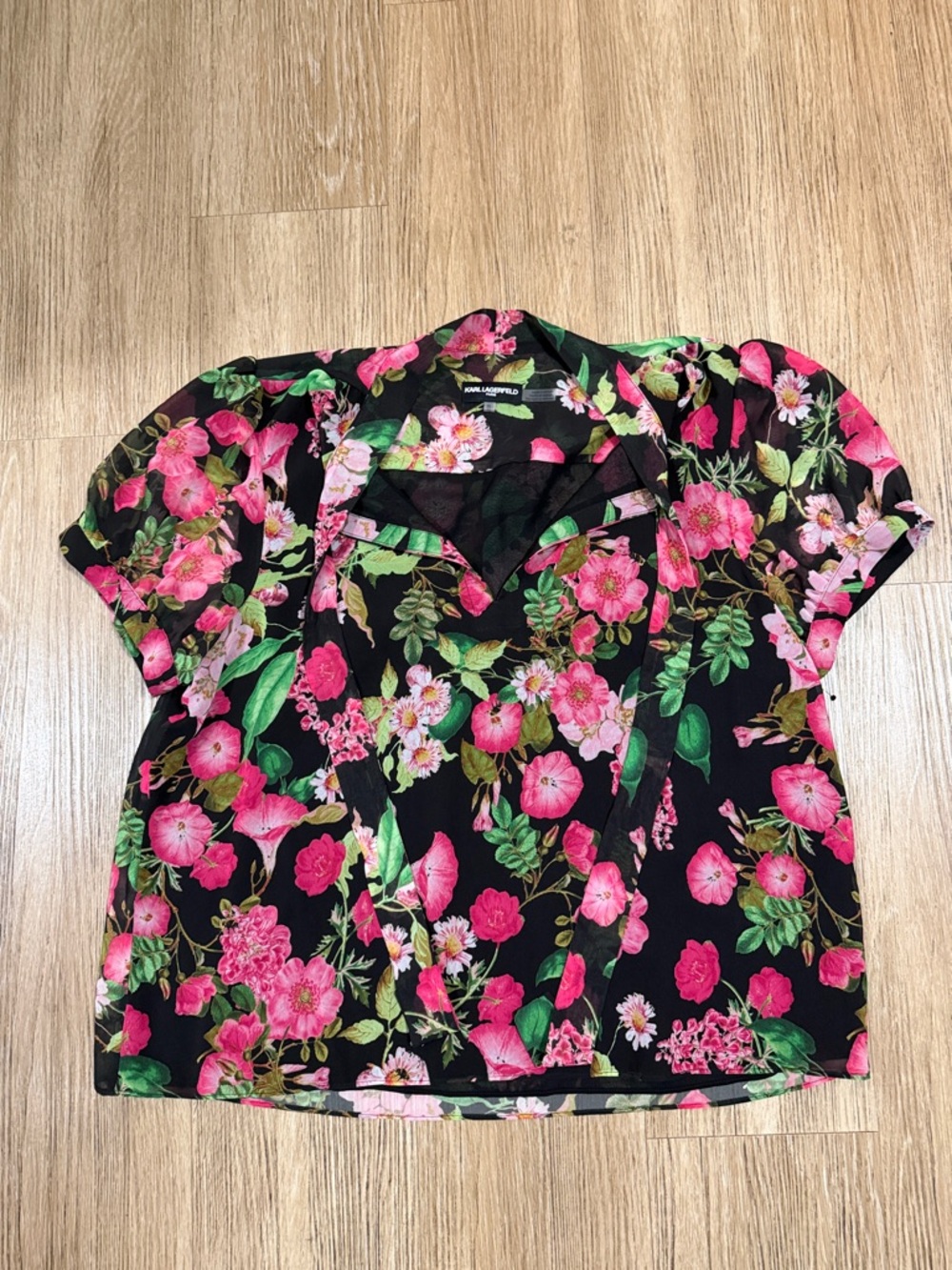 Karl Lagerfeld  Floral V-Neck Blouse with Pink & Green Print XL